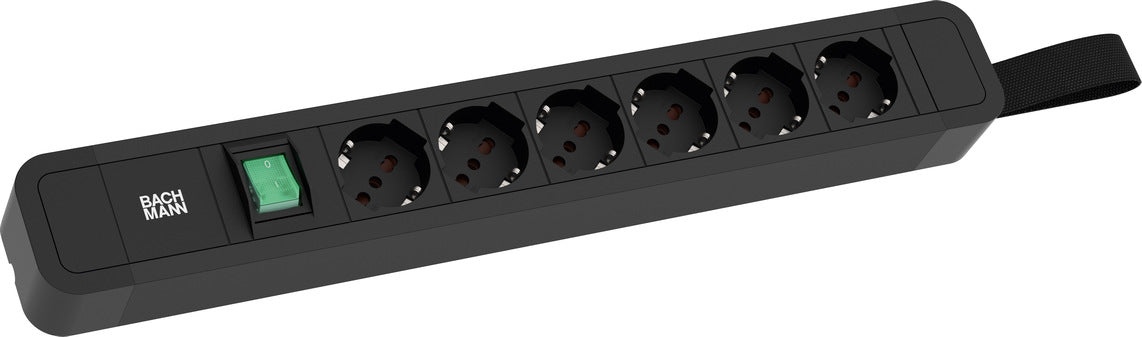 Bachmann PRIMO 2 Steckdosenleiste – 6× P40 (Typ L), 2 m, mit Schalter, Schwarz