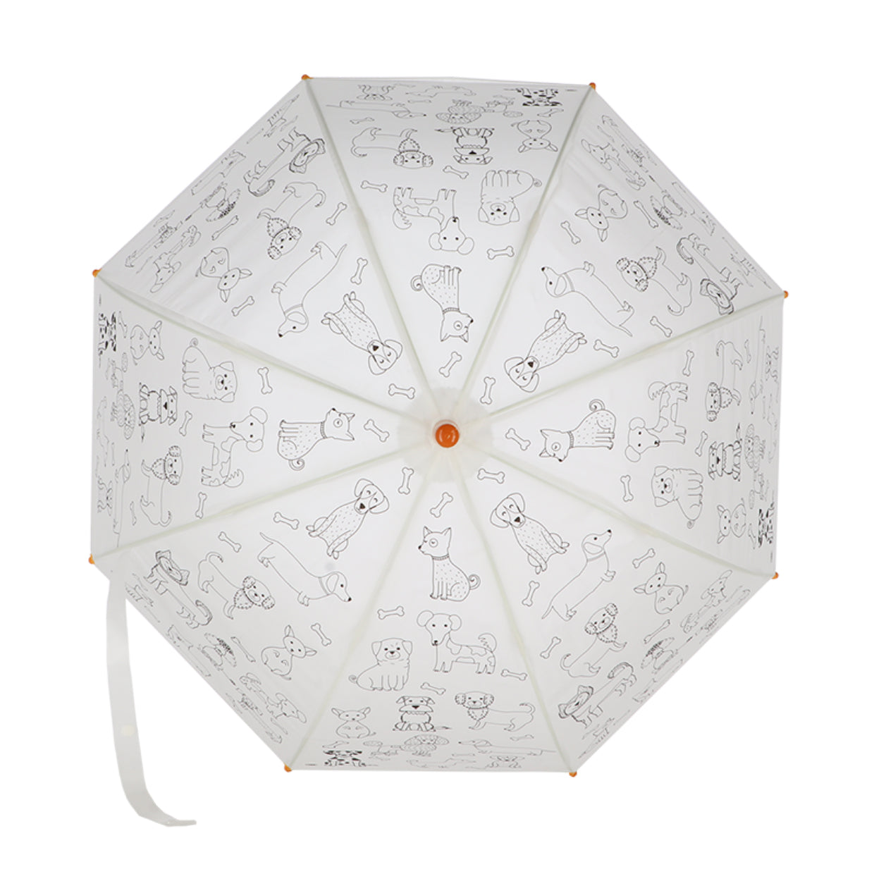 Esschert Design Stockschirm KG279 – Ø 70,5 cm, L 69,2 cm – Orange Hunde – zum Ausmalen, mit Markern