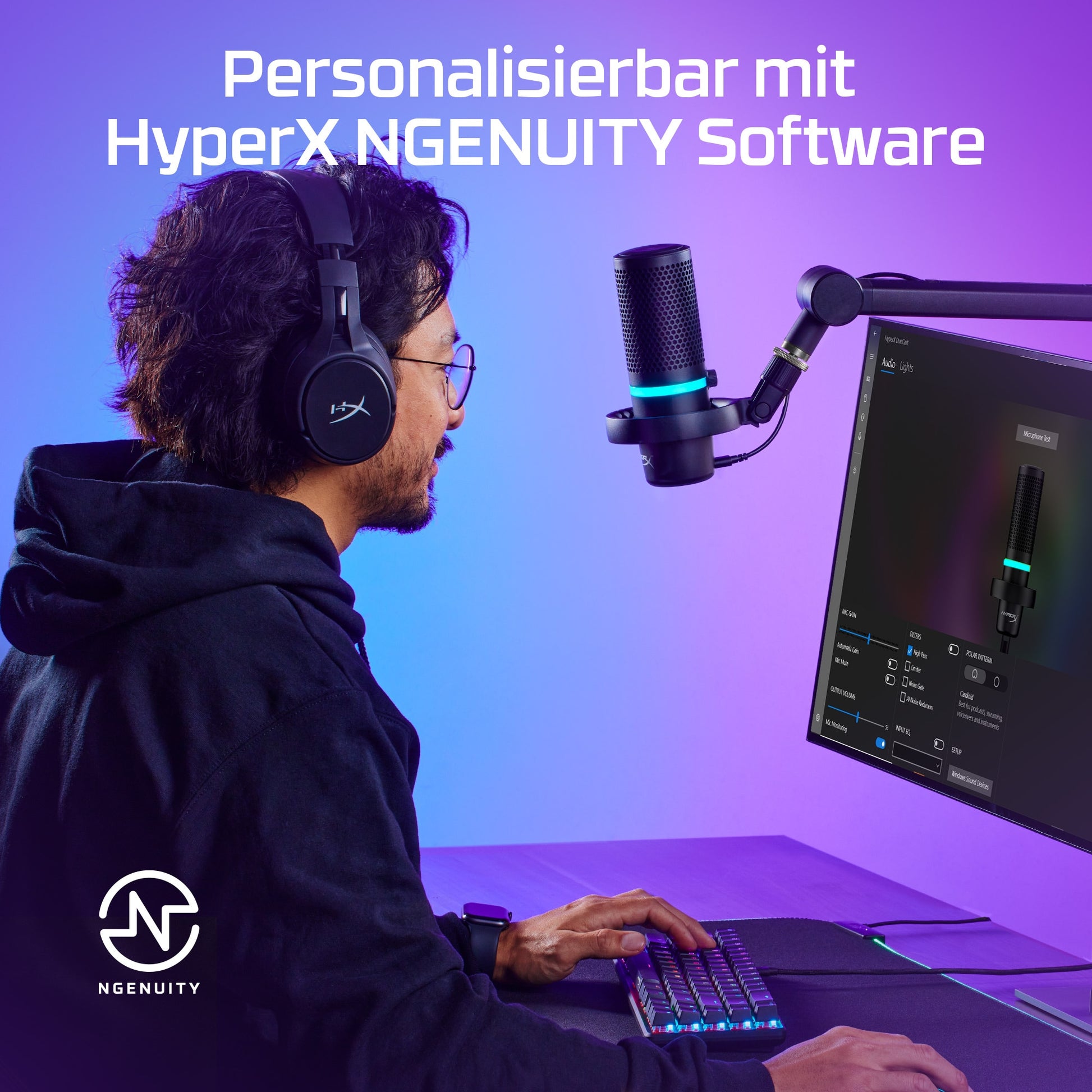 HyperX DuoCast – Tischmikrofon – USB, kabelgebunden, 24 Bit/96 kHz, für PC/Mac/PlayStation, Schwarz