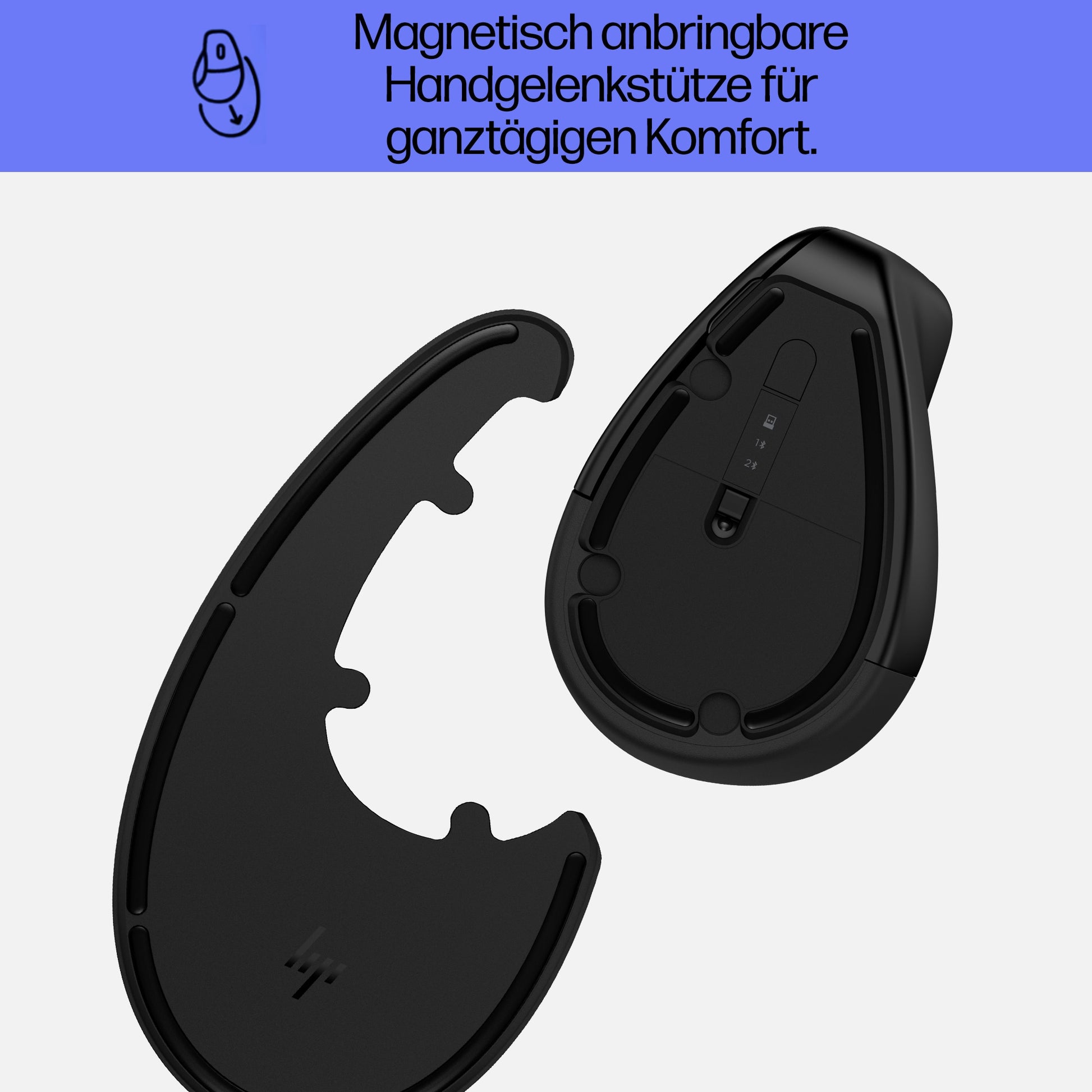 HP 925 Ergonomische Maus – kabellos, 4'000 dpi, 6 Tasten, für Rechtshänder, vertikal, wiederaufladbar, schwarz