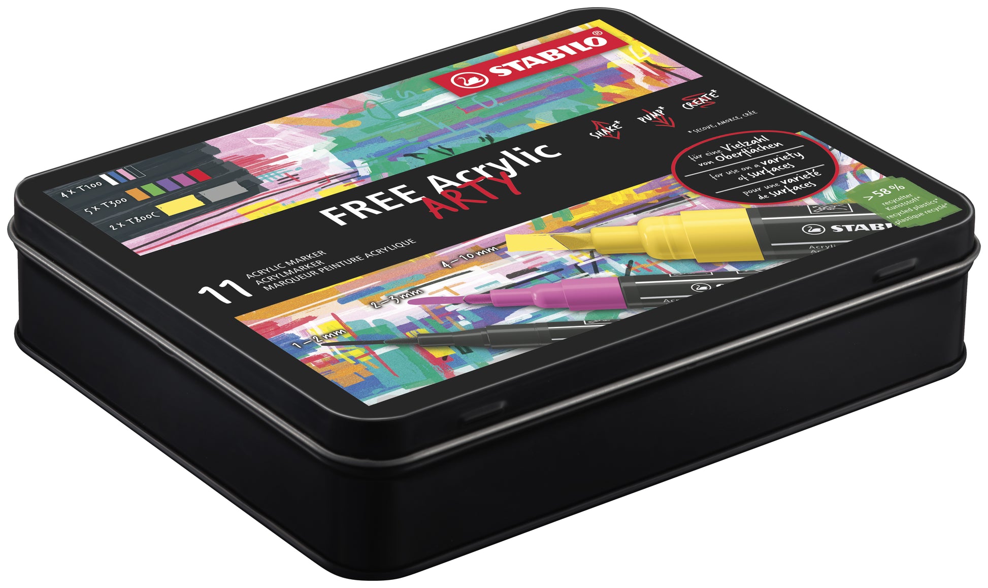 STABILO FREE Acrylmarker – 3 mm – mehrfarbig, 11er-Set, für Stein