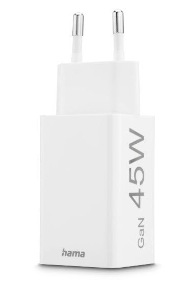 Hama 00201993 USB-Ladegerät 45 W – USB-C×1, USB-A×1 – PD, QC 3.0 – GaN, EU-Stecker (Typ C), Weiss