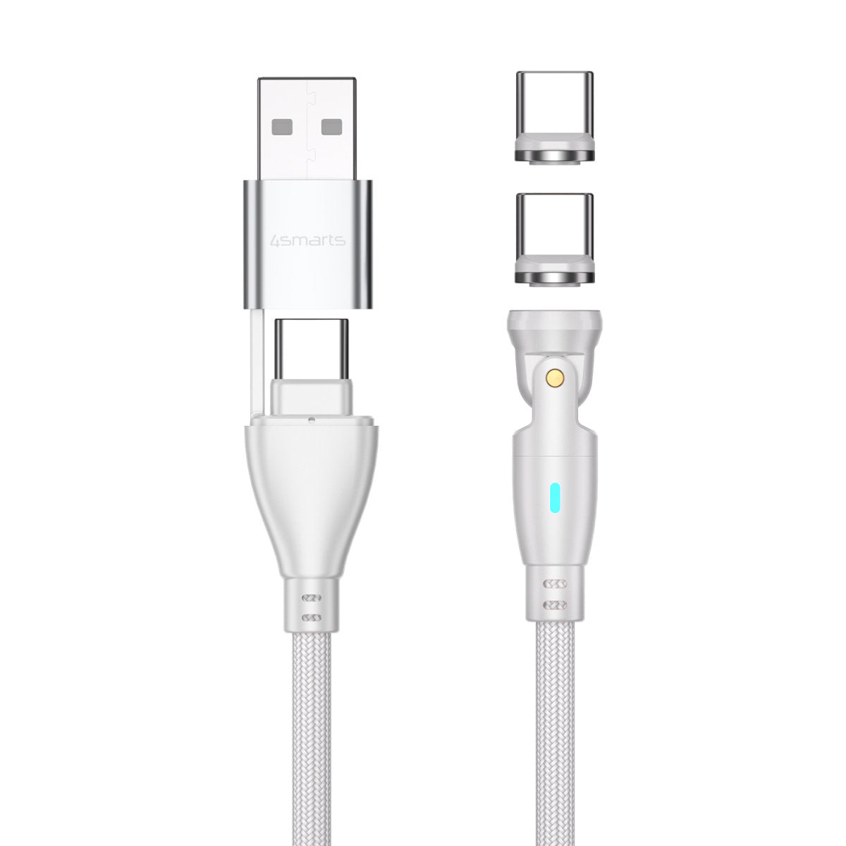 4smarts USB-C auf USB-C Kabel – USB 2.0 (480 Mbit/s) – 1,8 m – PD 100 W – Textilmantel, Abgewinkelt – Weiss