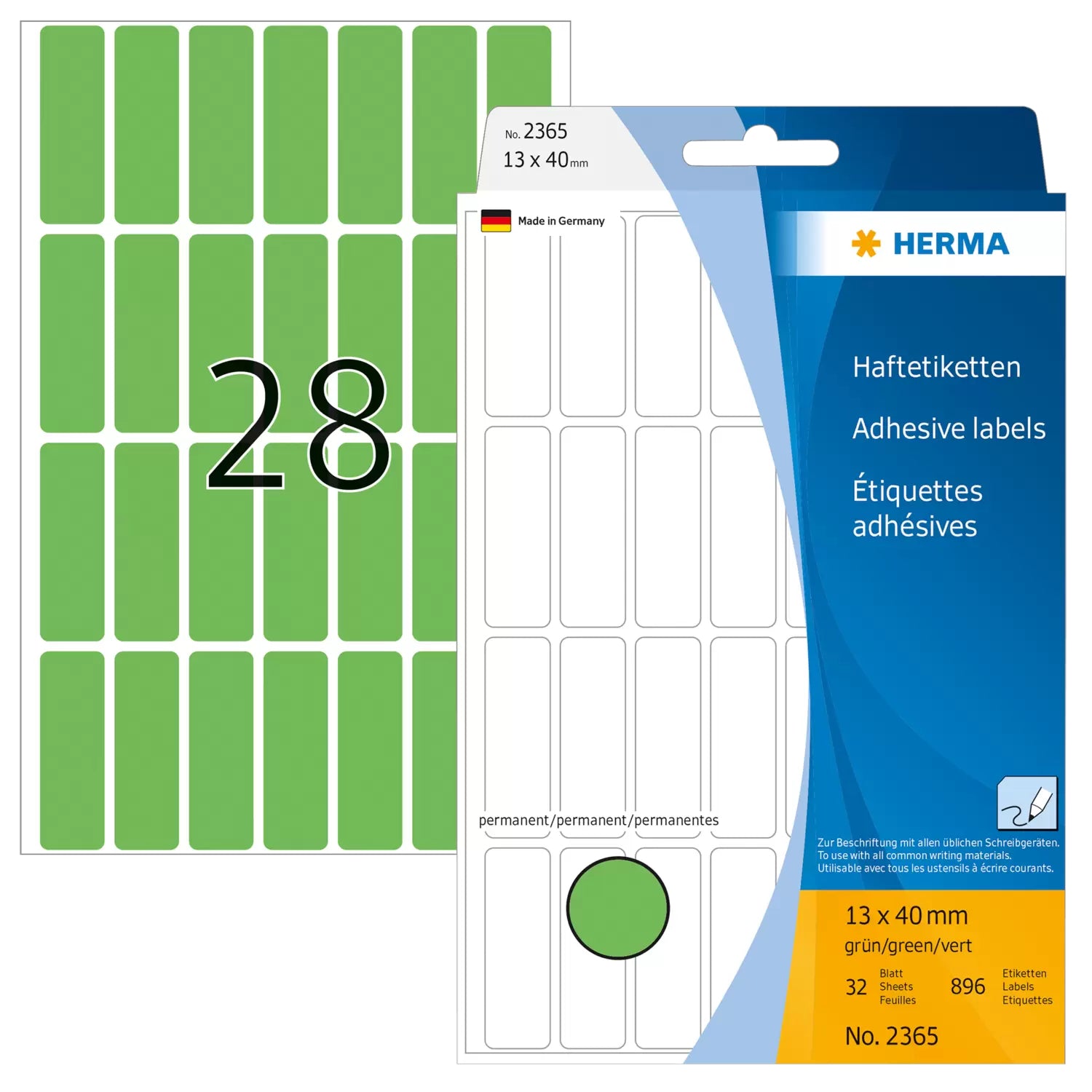 HERMA Schuletiketten – 13 × 40 mm, Abgerundete Ecken, 896 Stk, 32 Bogen, Papier, Permanent Haftend