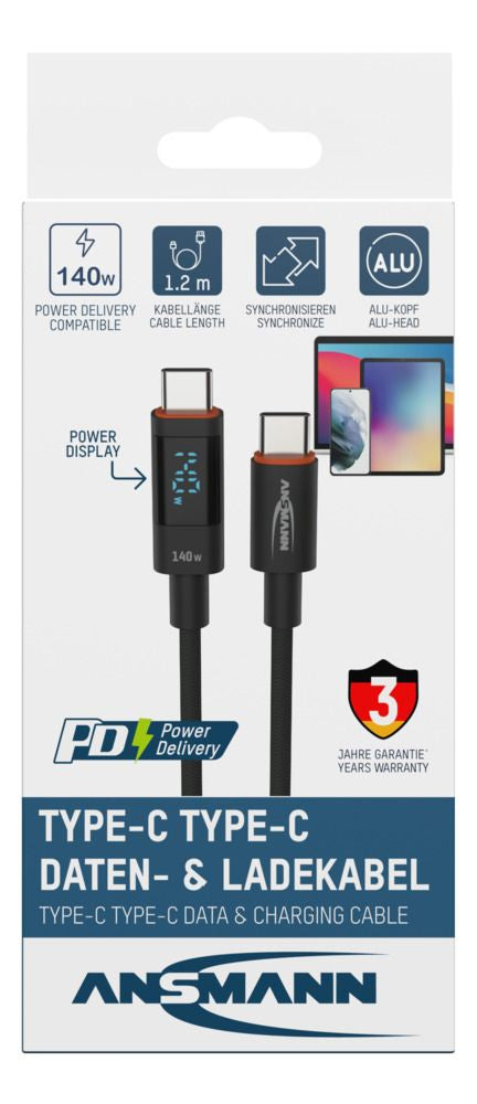 Ansmann USB-Kabel, USB-C zu USB-C, 1,2 m, Lade-/Datenkabel