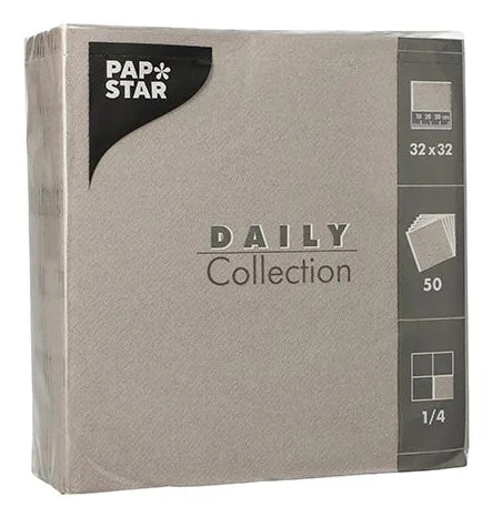 Papstar Servietten Daily Collection grau – 32 × 32 cm, 2-lagig – 50 Stück