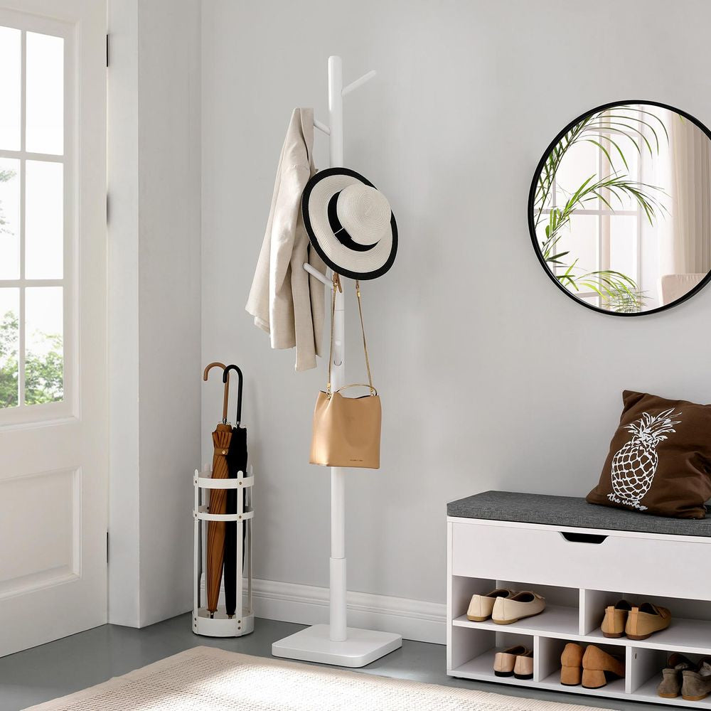 Vasagle Garderobenständer – 8 Haken, Gummibaumholz/MDF, Weiss, 30 × 30 × 175 cm