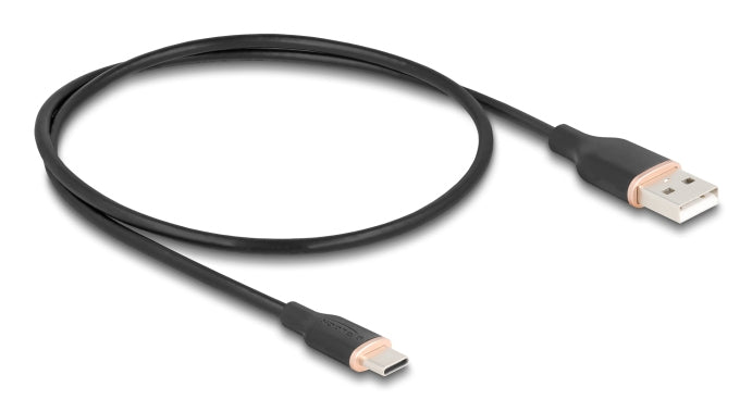 DeLOCK USB-A auf USB-C Kabel – USB 2.0 (480 Mbit/s) – 0,5 m – Silikon, Goldstecker – Schwarz