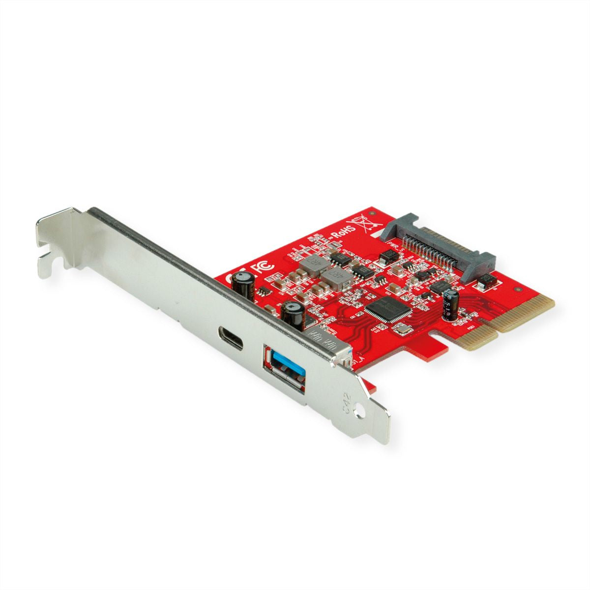 ROLINE PCIe USB 3.2 Gen 2 Karte – 2× USB 3.2 Gen 2 (1× A, 1× C), 10 Gbit/s, PCIe 4.0 – für Windows 7–11