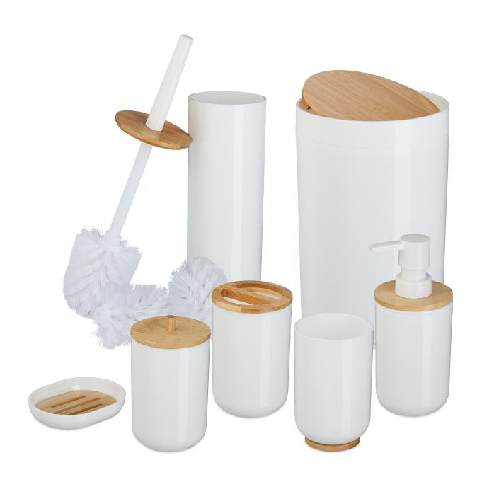 Relaxdays Aufbewahrungsbox – 85% Kunststoff/15% Bambus, Weiss, 7er-Set
