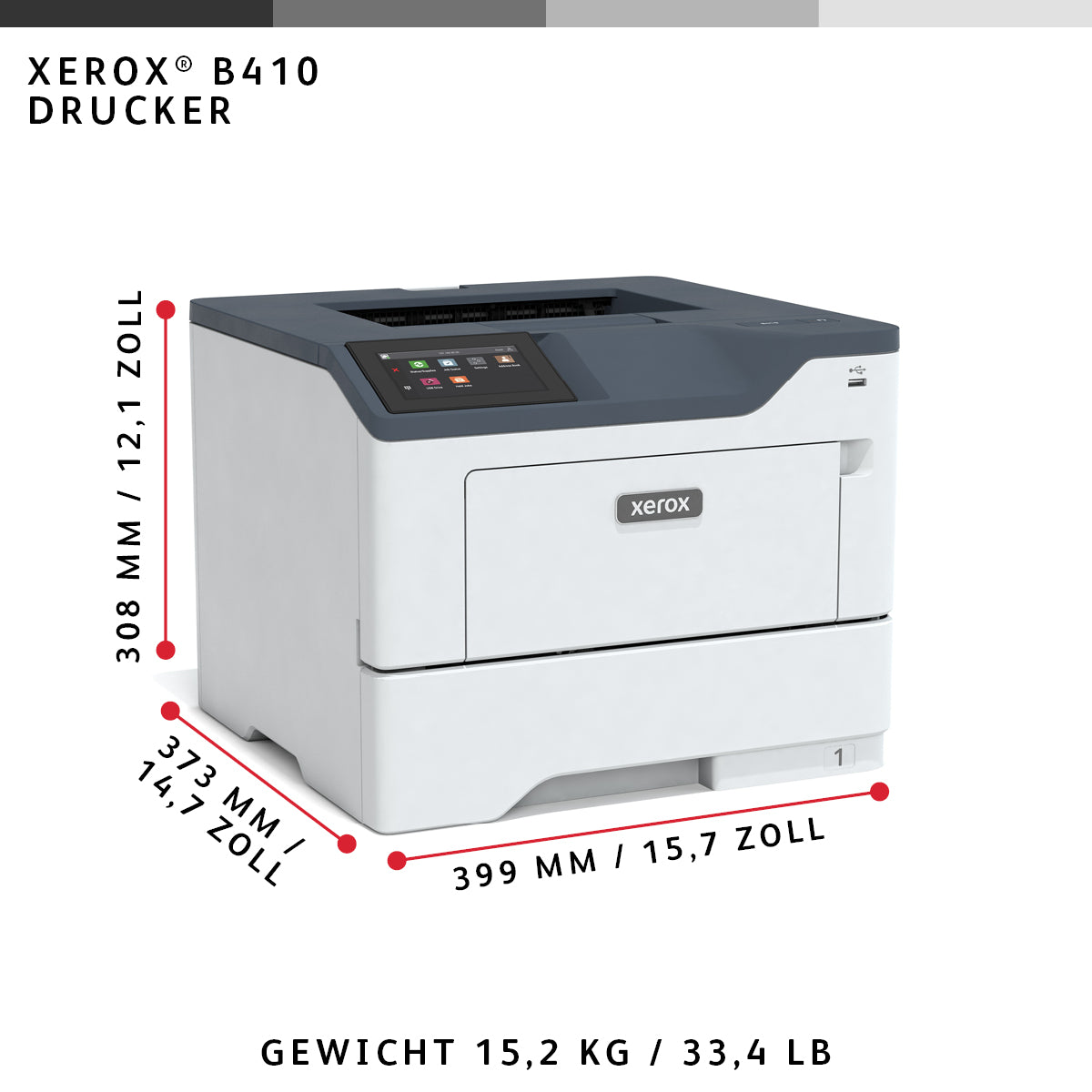 Xerox B410 – A4, 47 Seiten/Min, 1200 dpi, USB