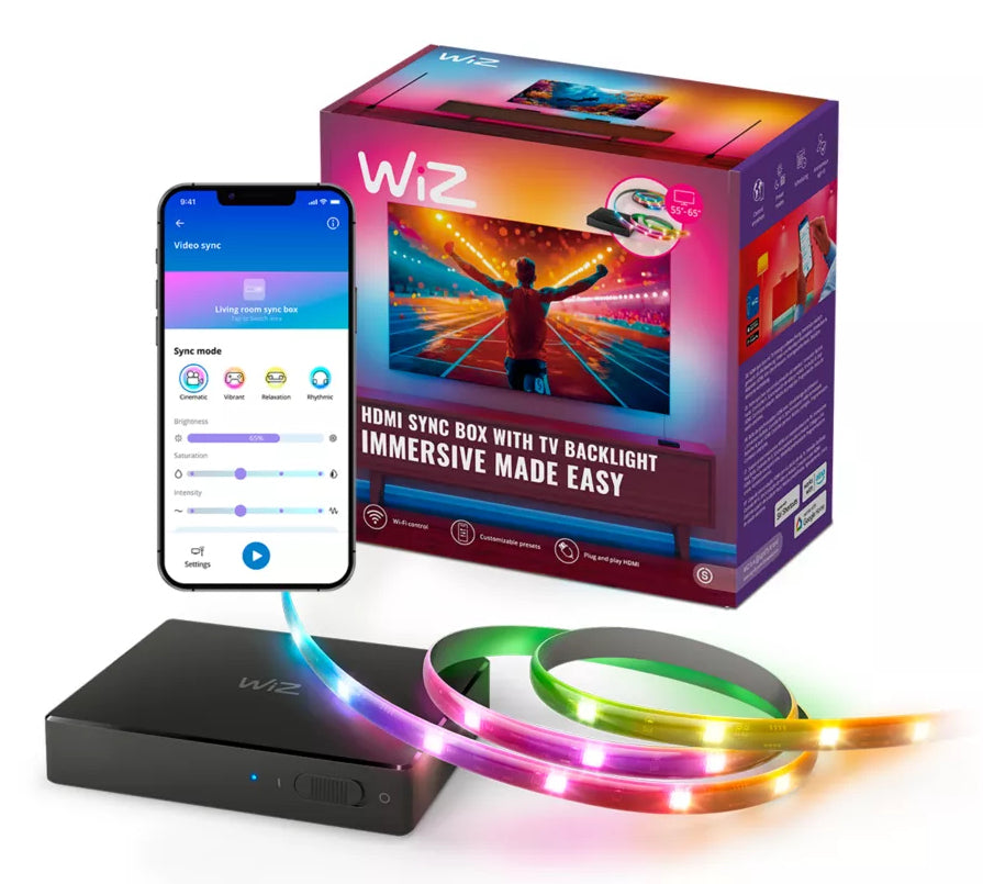WiZ Sync Box Starter Kit – Umgebungslicht-Set, Gesamtleistung 17 W, WLAN, für 55–65", Mehrfarbig