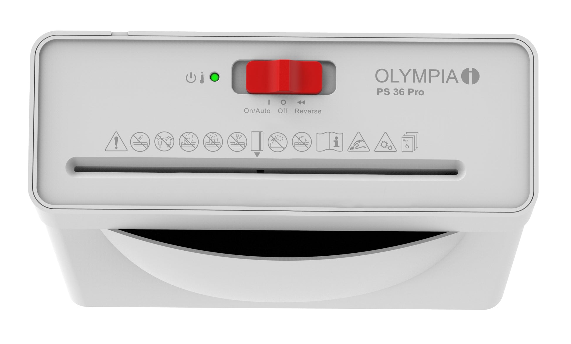 Olympia PS 36 Aktenvernichter – Streifenschnitt, P-2, 6 mm, 6 Blatt, 8,1 l, Kreditkarten