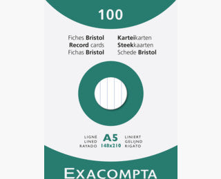 Exacompta Karteikarte A5 quer, liniert, weiss, 205 g/m², Karteikarton – 100 Stück