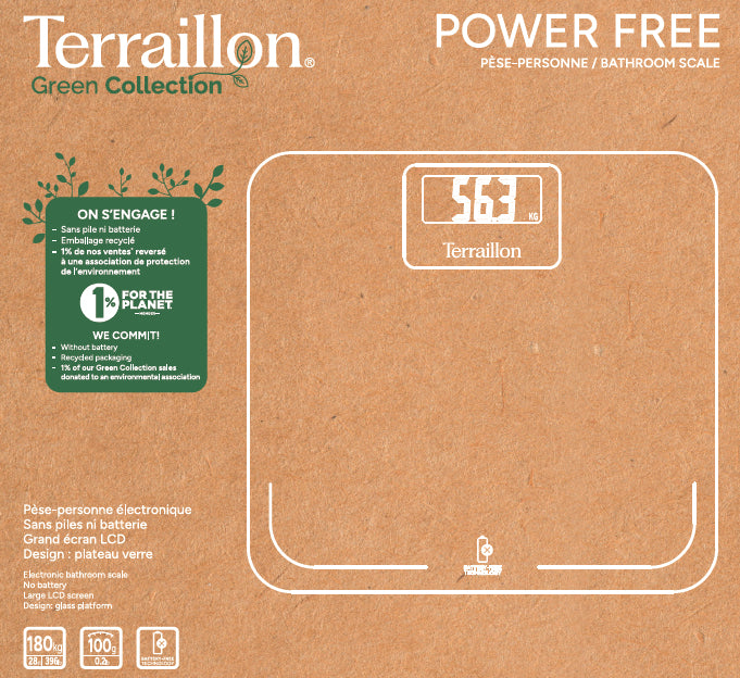 Terraillon Digitale Personenwaage Power Free – Glas – 180 kg – Grün