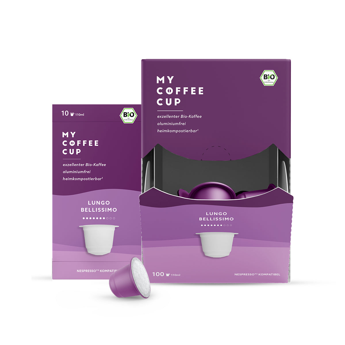 My Coffee Cup Lungo Bellissimo – Kapseln für Nespresso – Bio, Intensität 7, 100 Kapseln