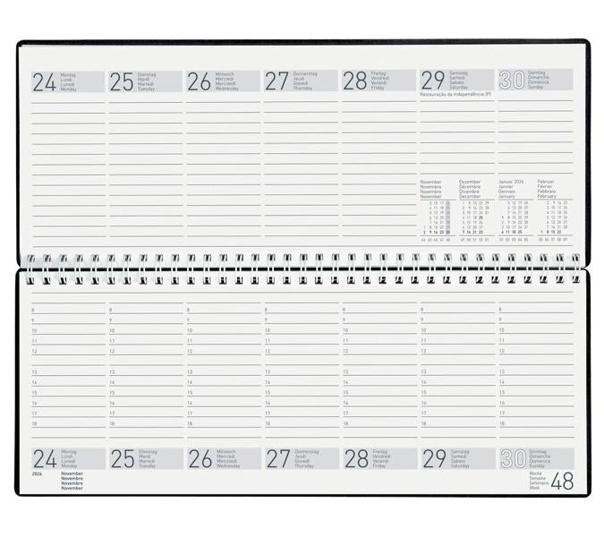 Biella Seplana Agenda – 1 Woche/2 Seiten, Spiralbindung, 29,8 × 11,7 cm, Jan–Dez, Dunkelblau, FSC