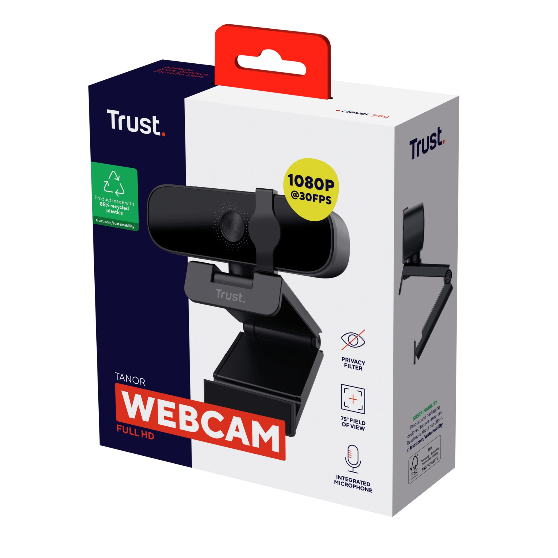 Trust Tanor Full HD Webcam – Full HD 1080p, Plug & Play