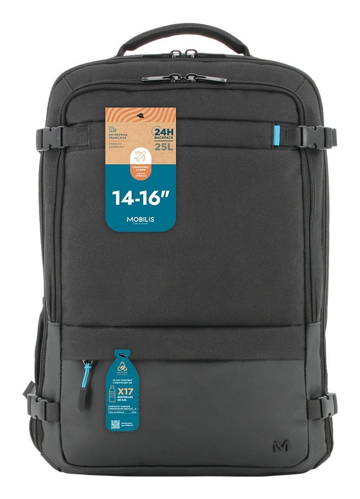 Mobilis Notebook-Rucksack bis 16" – 25 l, Trolley-Haltegurt – Schwarz