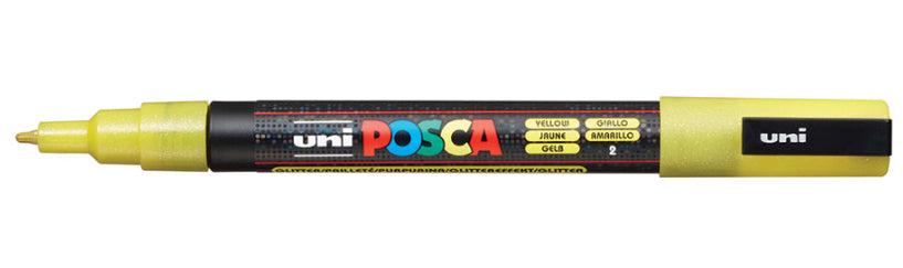 Uni-Ball POSCA PC-3M Kreativ-/Pigmentmarker – Rundspitze 0,9–1,3 mm, Gelb, feucht abwischbar – für viele Oberflächen