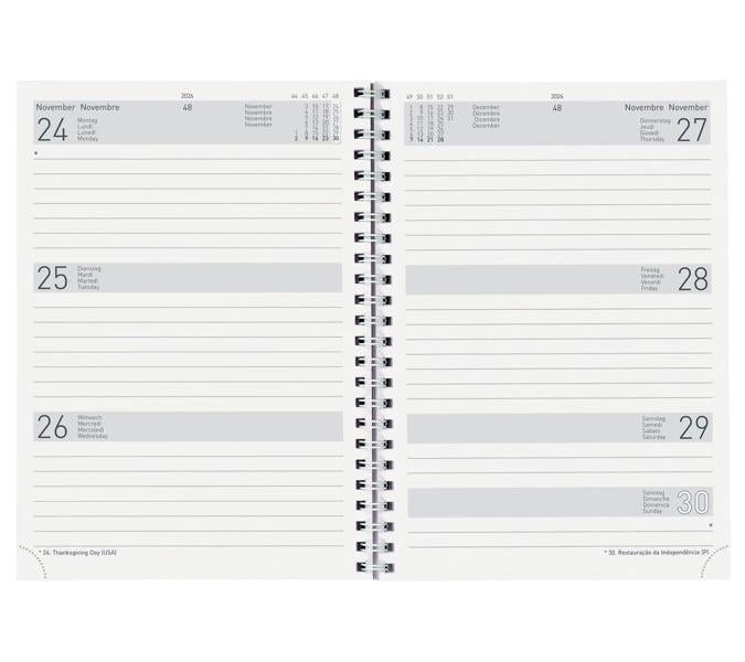 Biella Dispo Term Agenda – 1 Woche/2 Seiten, Spiralbindung, 14,5 × 20,5 cm, 2026, mehrsprachig, FSC