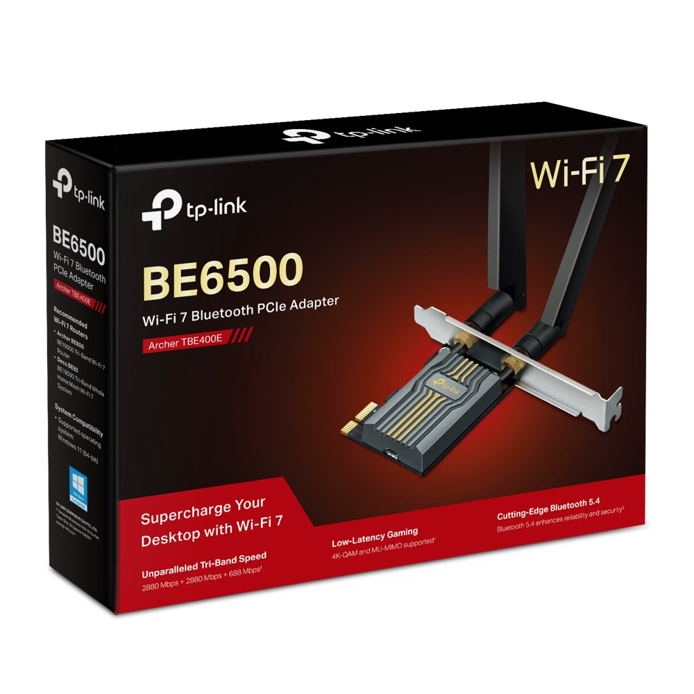 TP-Link BE6500 – PCIe WLAN-Karte, Wi-Fi 7 (802.11be), 2,88 Gbit/s, Tri-Band (2,4/5/6 GHz), für PC