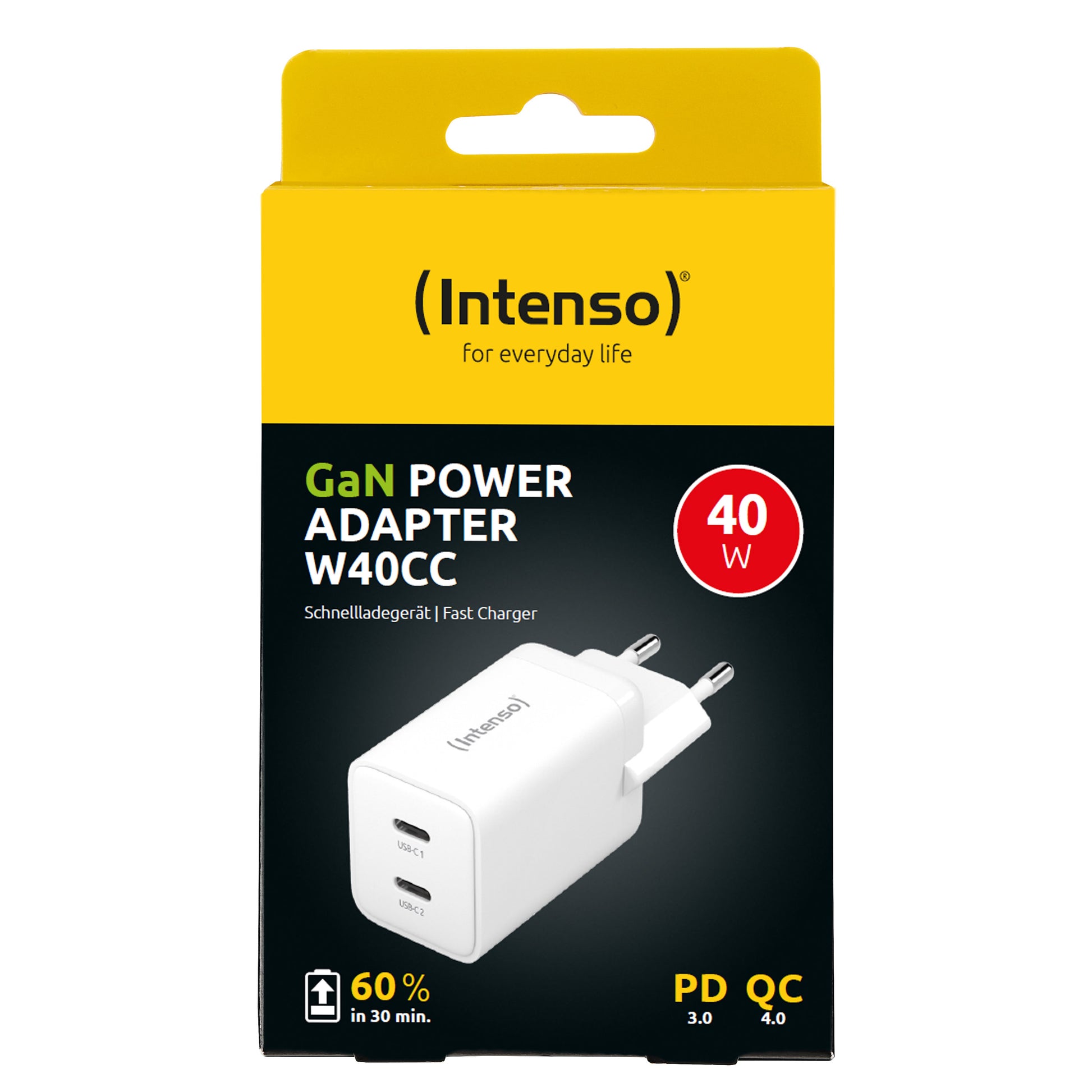Intenso Power Charger 7804012 USB-Ladegerät 40 W – USB-C×2 – PD 3.0, QC 4.0, GaN – EU-Stecker (Typ C) – Weiss
