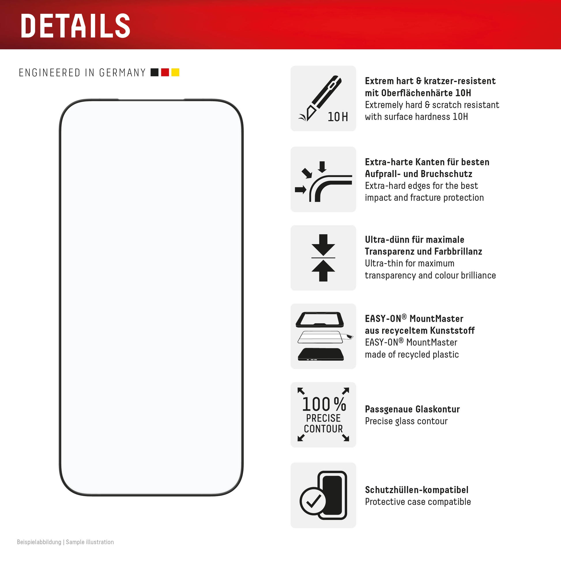 Displex Displayschutz (Panzerglas), 10H – für iPhone 17 Pro Max – mit Applikator