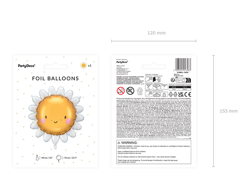 PartyDeco Folienballon Sonne – Ø 90 cm – Folie, Gelb