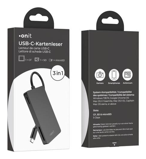 ONIT F01264 – Smartcard-Leser – USB 3.2 Gen 1 (Type-C), Schwarz, für Windows, Mac & mehr