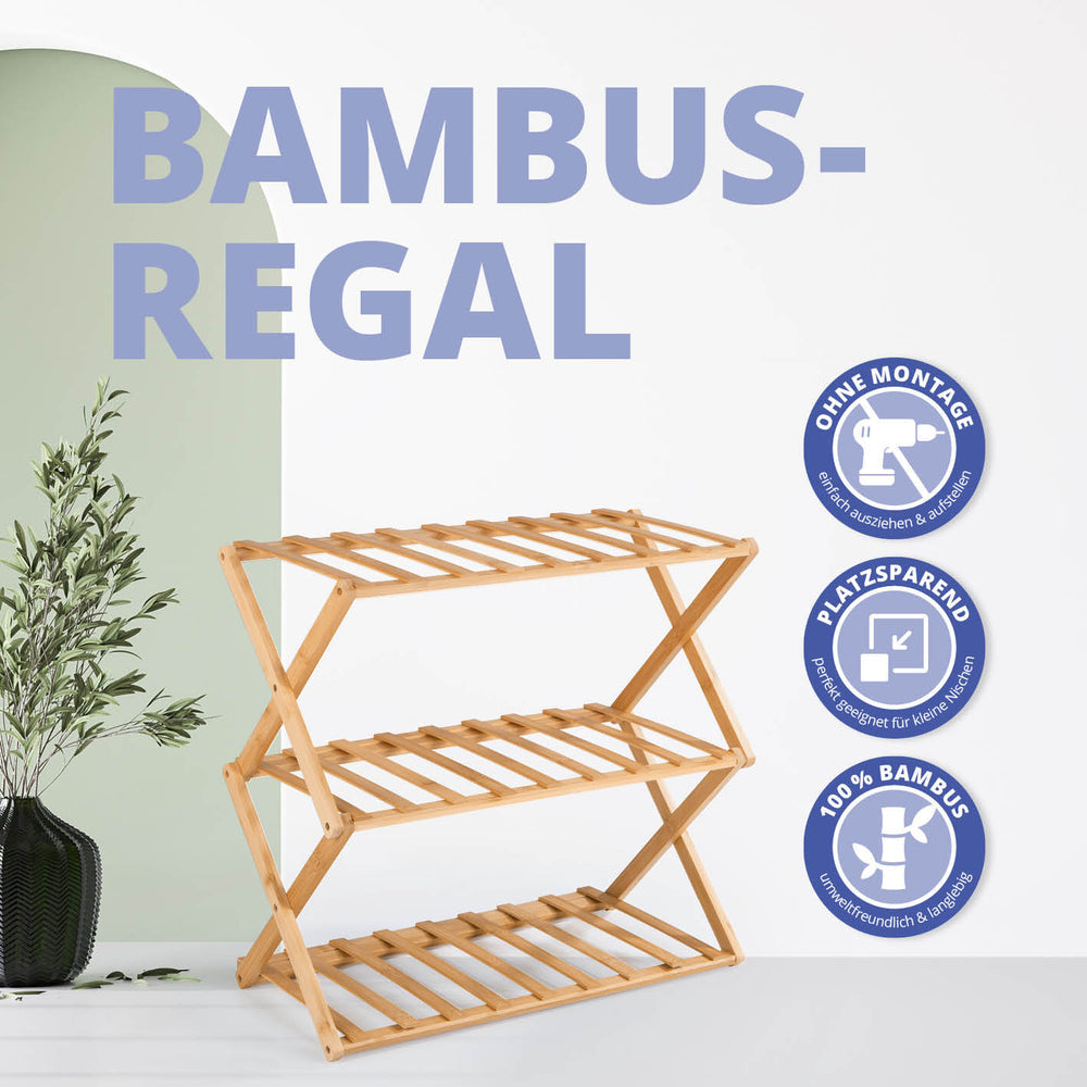 Lumaland Regal 3 Etagen – Bambus – Braun – 500 × 460 × 250 mm