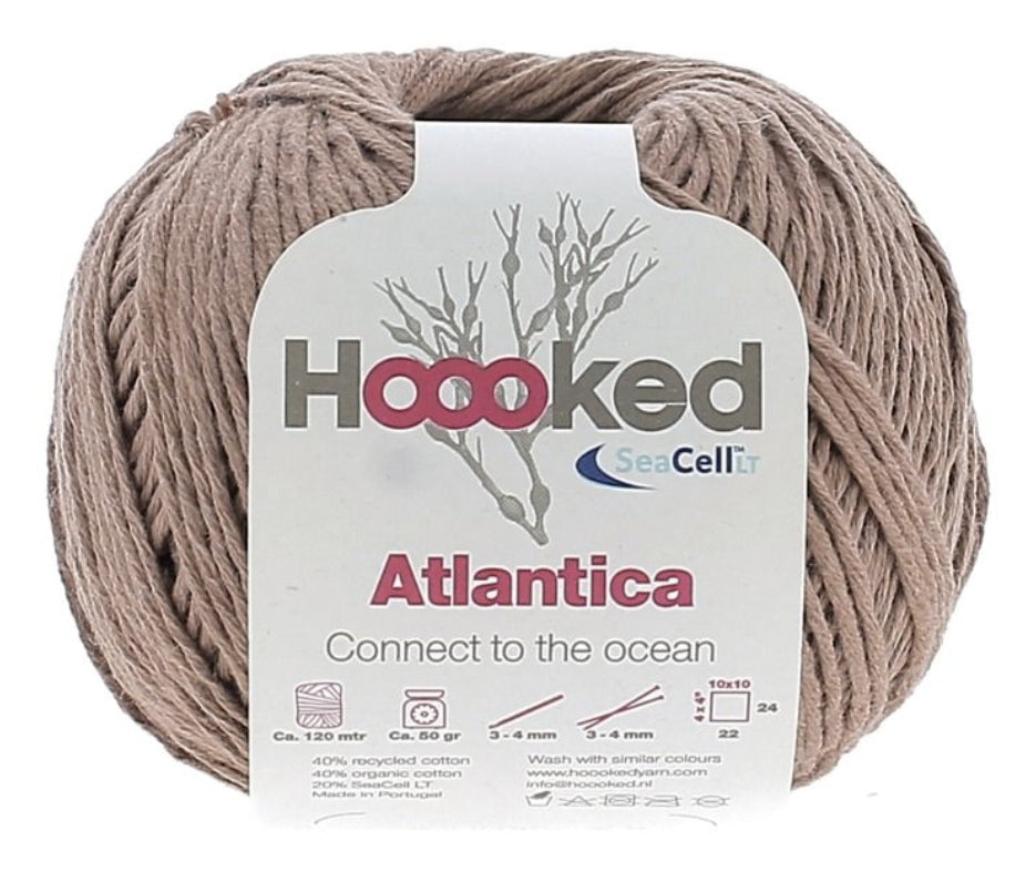 Hoooked Atlantica Wolle Recycelte Baumwolle Braun – 50 g, 120 m, Nadel 3 mm