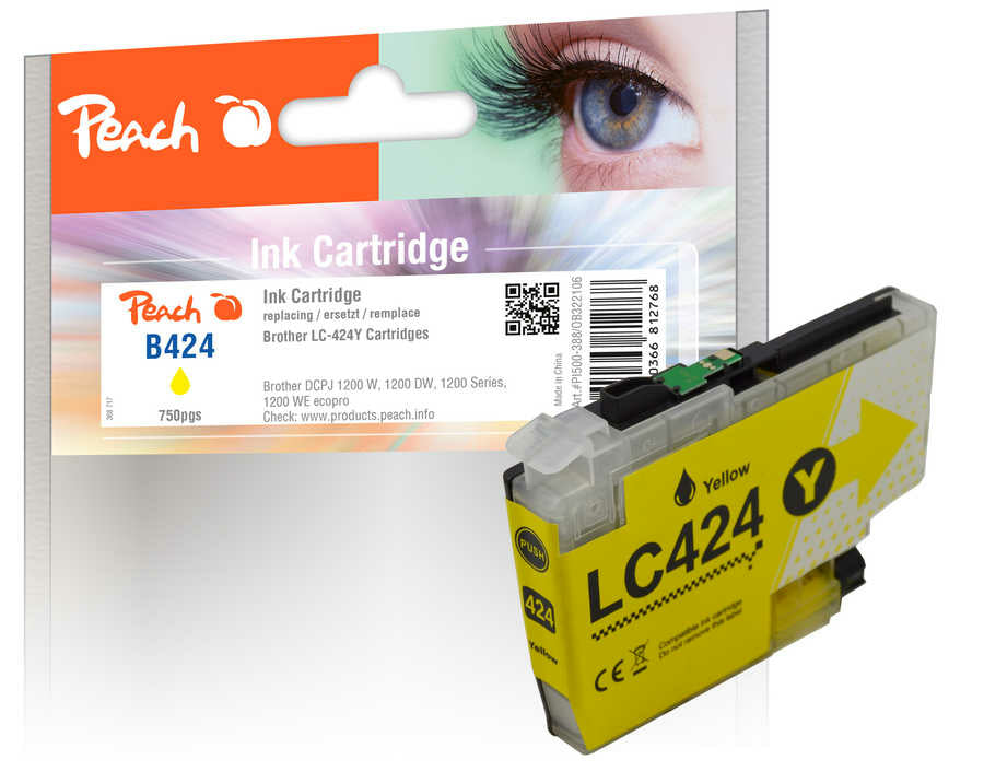 Peach LC-424 Gelb Tintenpatrone (Kompatibel) – 750 Seiten – für Brother DCPJ 1200 W/DW/Serie… – PI500-388