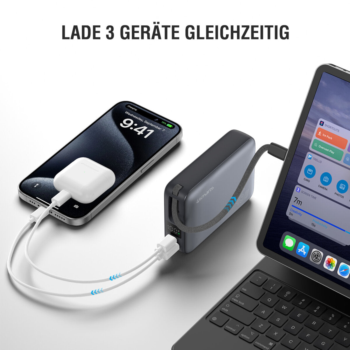 4smarts Enterprise Compact – Powerbank – 20000 mAh, PD 45 W, Anschlüsse: 1× USB-C, 1× USB-A, Grau