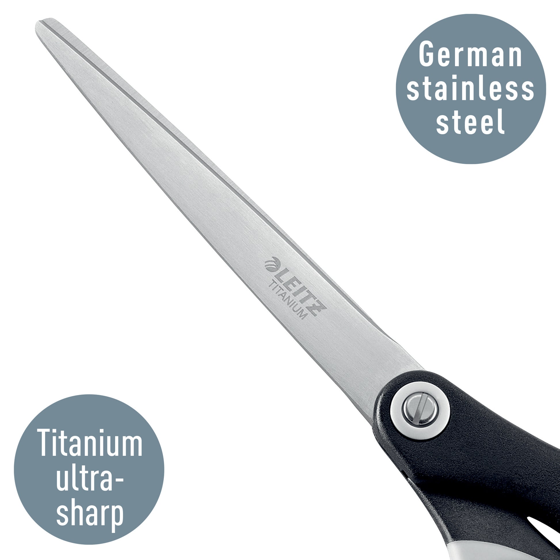 Leitz Universalschere – titanbeschichtet, für Rechts- und Linkshänder, abgerundet, Softgrip, Kunststoff, blau