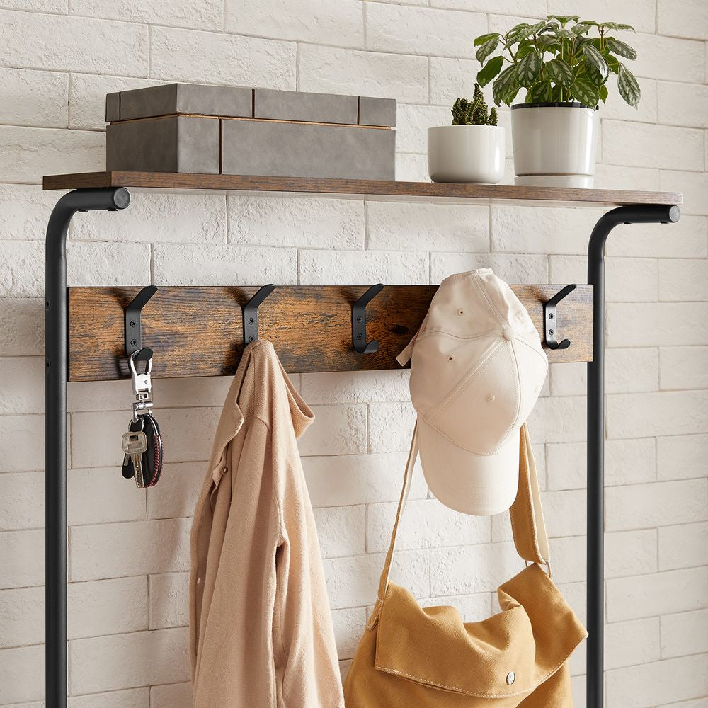 Vasagle Garderobe mit Schuhregal – 5 Haken, Spanplatte/Stahl, Braun/Schwarz, 80 × 31,5 × 183,5 cm
