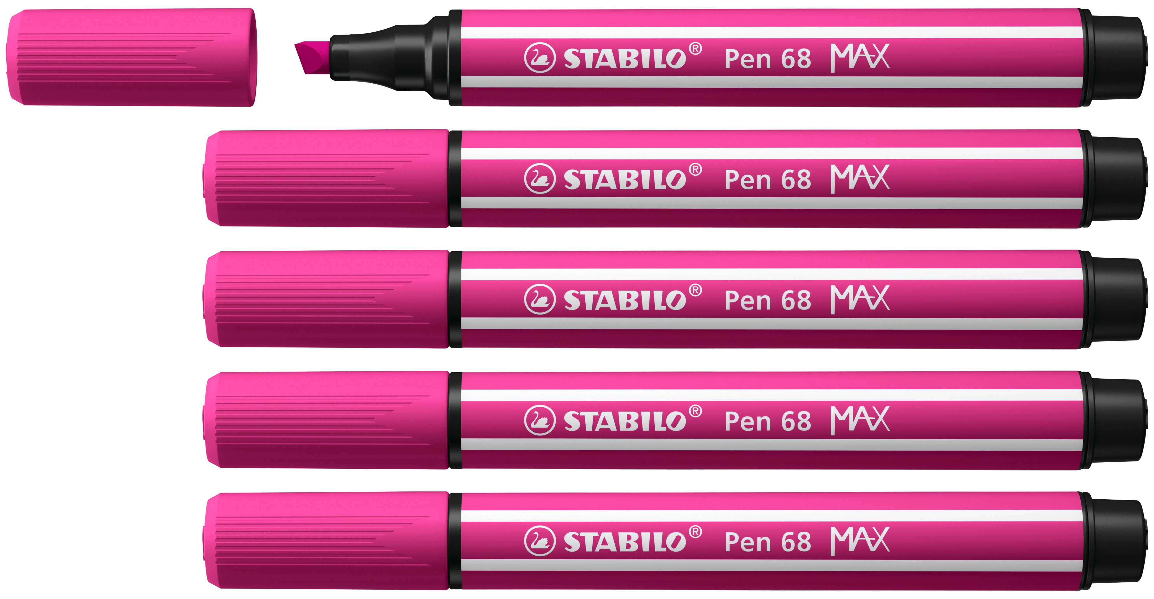 STABILO Pen 68 MAX Filzstift, Doppelspitze – Keilspitze, 1 + 5 mm, wasservermalbar, rosarot, 5er Set