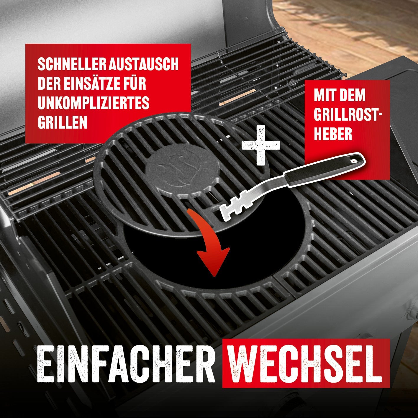 LANDMANN Grillrostsystem – Gusseisen, schwarz – für Grill