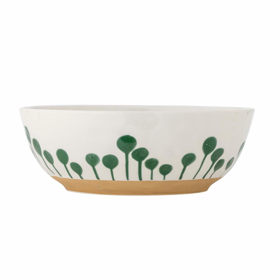 Bloomingville Salatschüssel Mediterranean – 3,3 l, Ø 28,0 cm, H 9,0 cm, Steingut, spülmaschinenfest