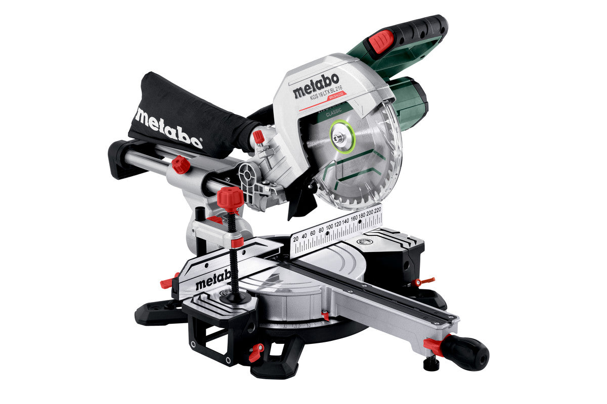Metabo Kapp- und Gehrungssäge KGS 18 LTX BL 216 – 18 V (CAS) – Ø 216 mm – Solo – Brushless