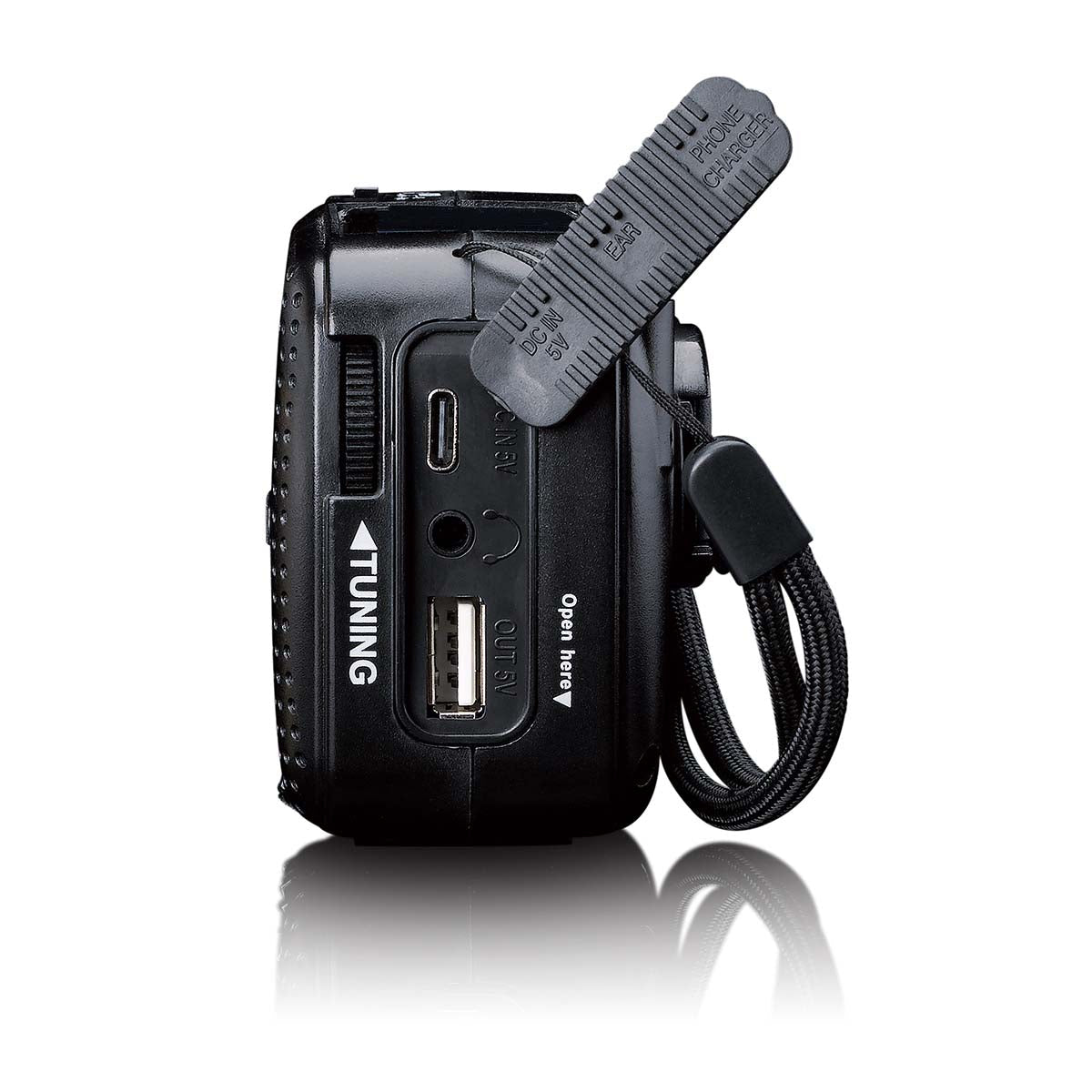 Lenco MCR-113BK – Tragbares Radio, UKW, Kurbel/Dynamo, Solar-/USB-C-Ladung, Powerbank, Lampe – Schwarz