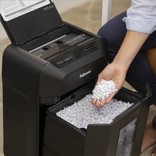 Fellowes Automax 80M – Aktenvernichter mit Autofeed 80 Blatt, DIN P-4, Partikelschnitt 4 × 12 mm, 8 Blatt, 17