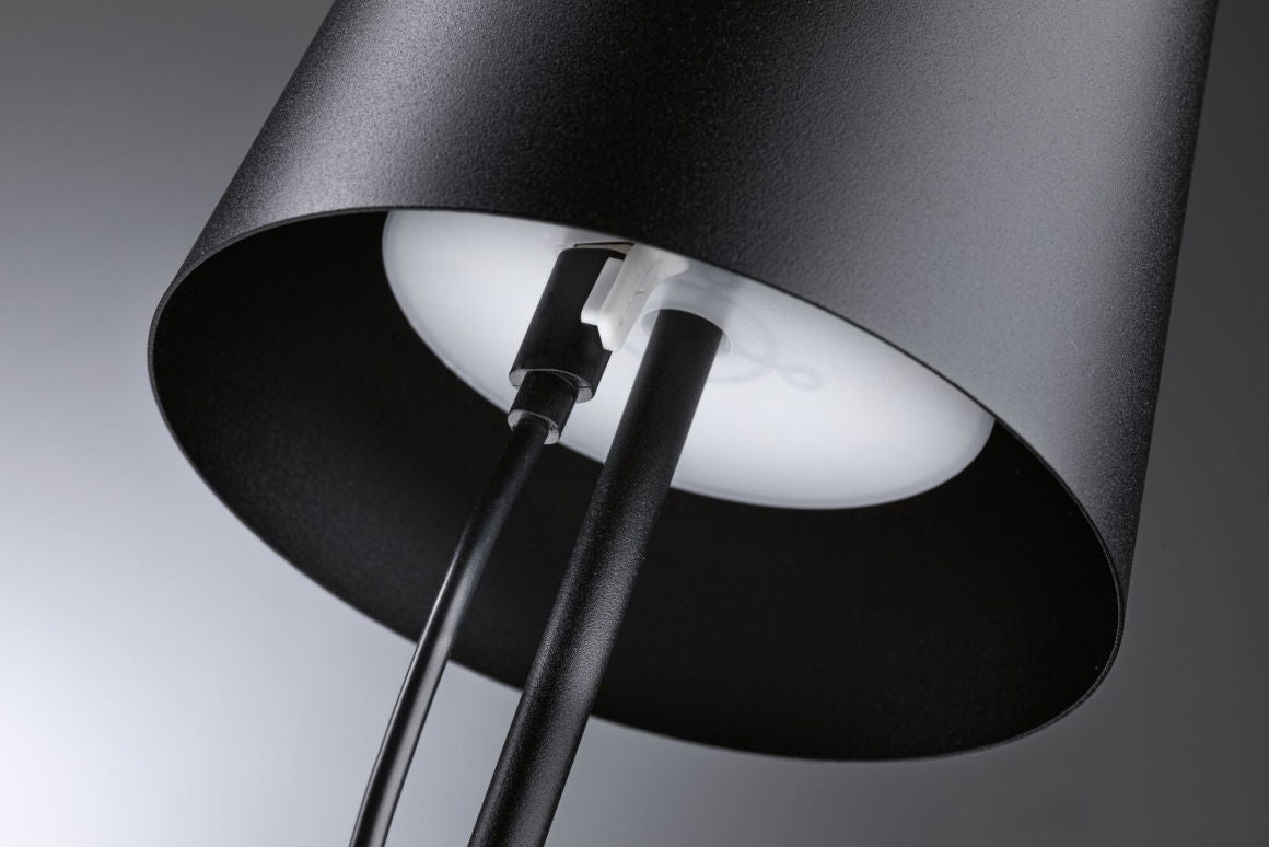 Paulmann Tischleuchte Aussen – 2700 K – IP44 – Akkubetrieb, USB – dimmbar – Schwarz – Metall, Kunststoff