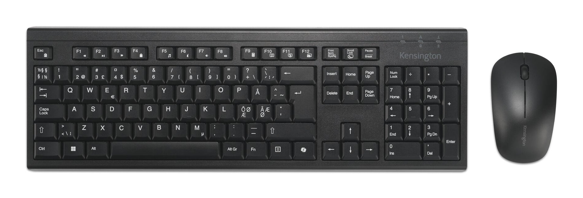 Kensington KM270 EQ Desktop Set – Tastatur-Set mit Maus, Nordisch, 2,4 GHz + Bluetooth, Schwarz