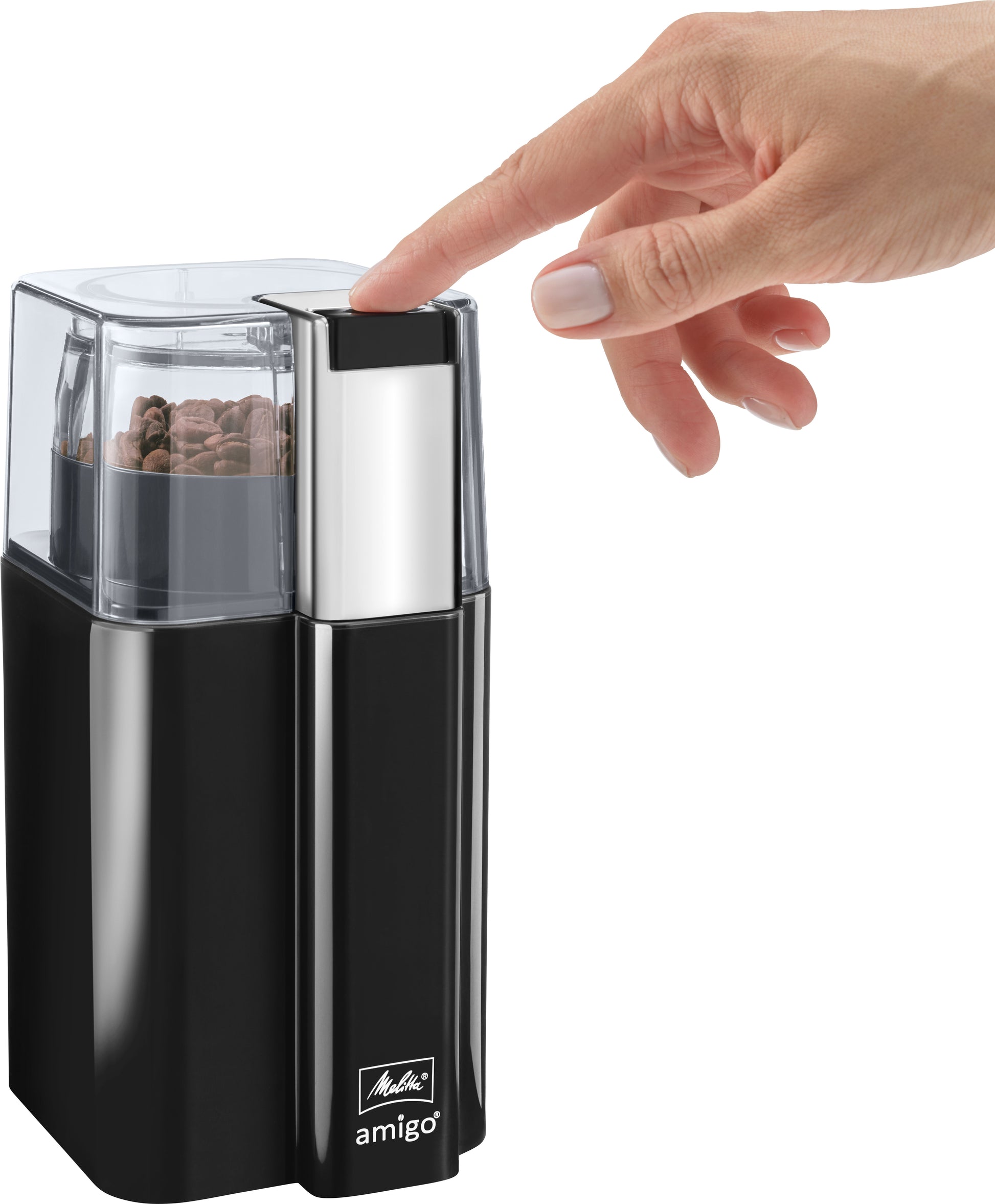Melitta Kaffeemühle Amigo – 60 g, Schlagmesser, 170 W – schwarz/edelstahl
