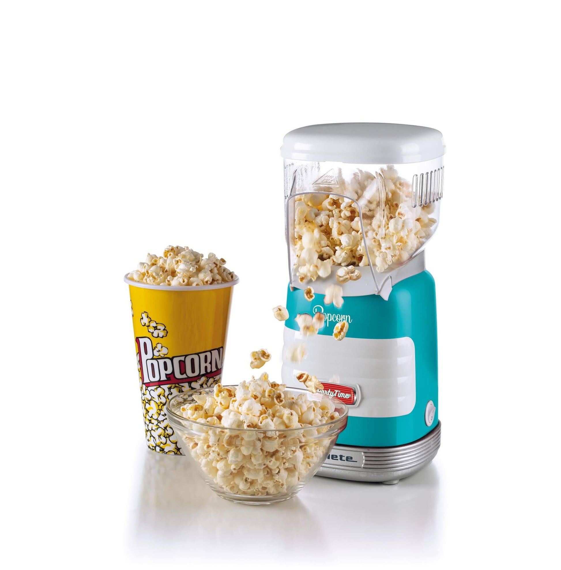 Ariete Popcornmaschine ARI-2956-BL – 60 g, Heissluft, 1100 W – Blau/Transparent