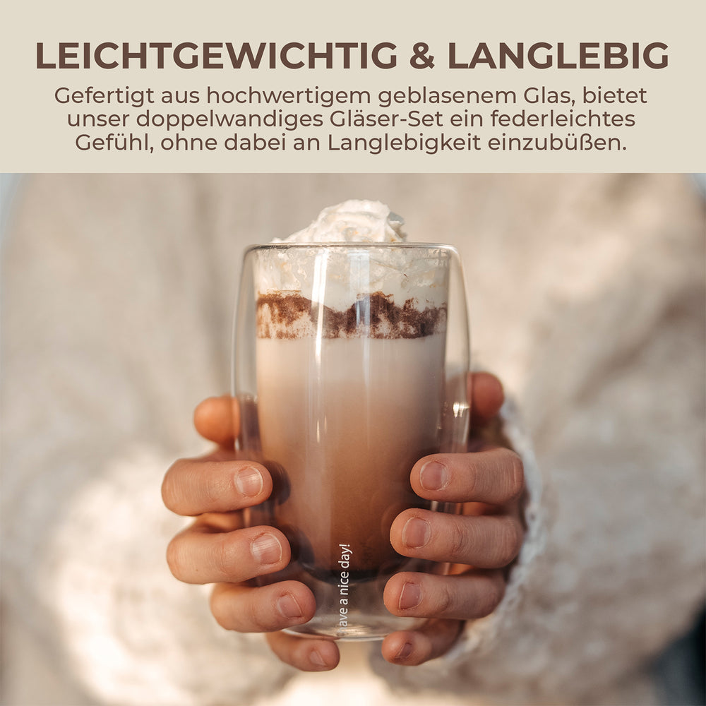 Exitoso Latte Macchiato Gläser – 6er Set, 330 ml, Ø 8,5 cm, H 14,5 cm, Glas, Transparent, doppelwandig