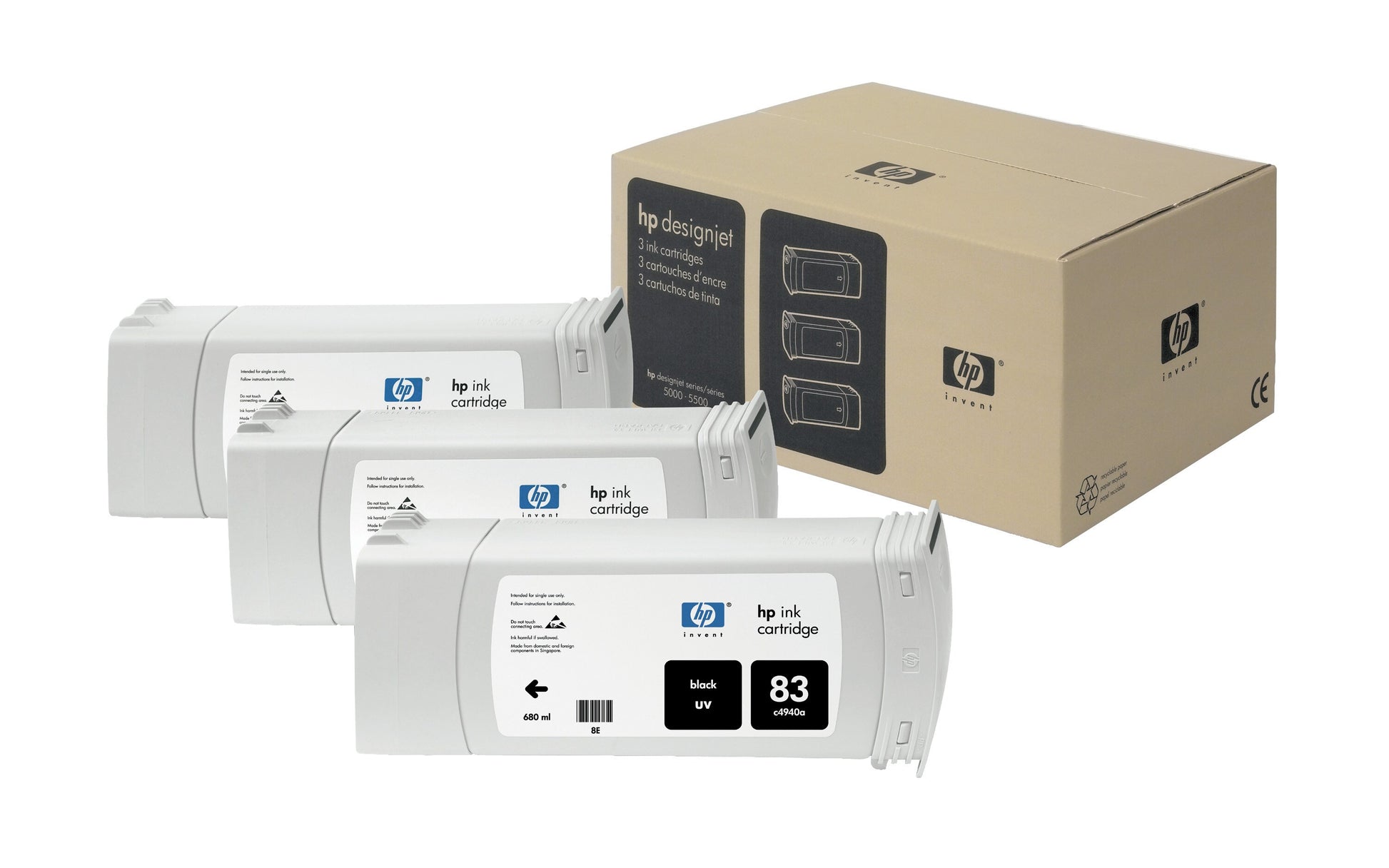 HP Tintenpatronen-Multipack 83, Schwarz, 3er-Pack – für Inkjetdrucker/Multifunktionsgeräte