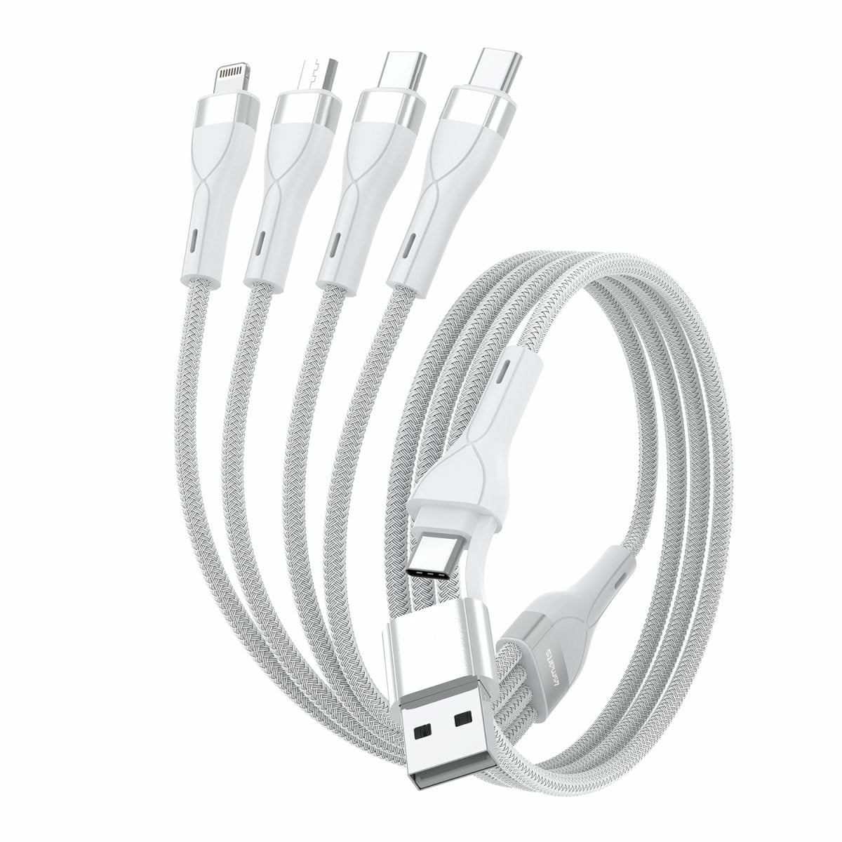 4smarts Multi-Kabel – 4-in-1 USB-A/USB-C auf USB-C/Micro-USB/Lightning 1,2 m, Weiss – für iPhone/Android