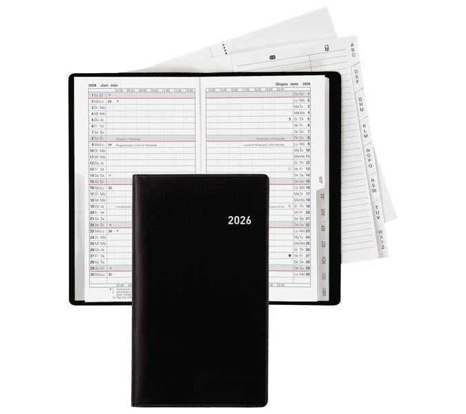 Biella Luzern Agenda – 1 Monat/2 Seiten, geheftet, 8,7 × 15,3 cm, 15 Monate Okt–Dez, 2026, schwarz, PEFC